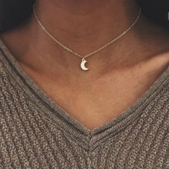 1 Oak Jewelry - New Moon Crescent Gold Cute Layered Gold Necklace